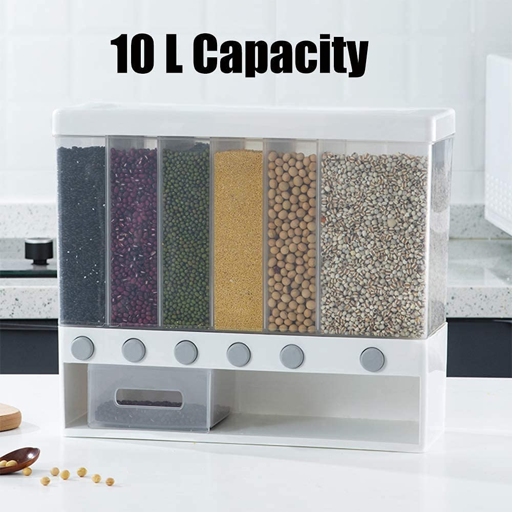 Cereal Food Dispenser – Jeni 6-Grid Wall Mounted 12L